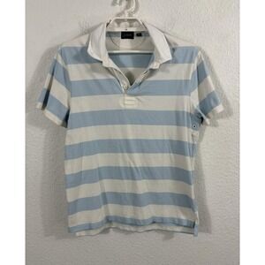 J.Crew Polo Shirt Mens Medium Blue White Striped Oarsman Contrast Collar Rugby